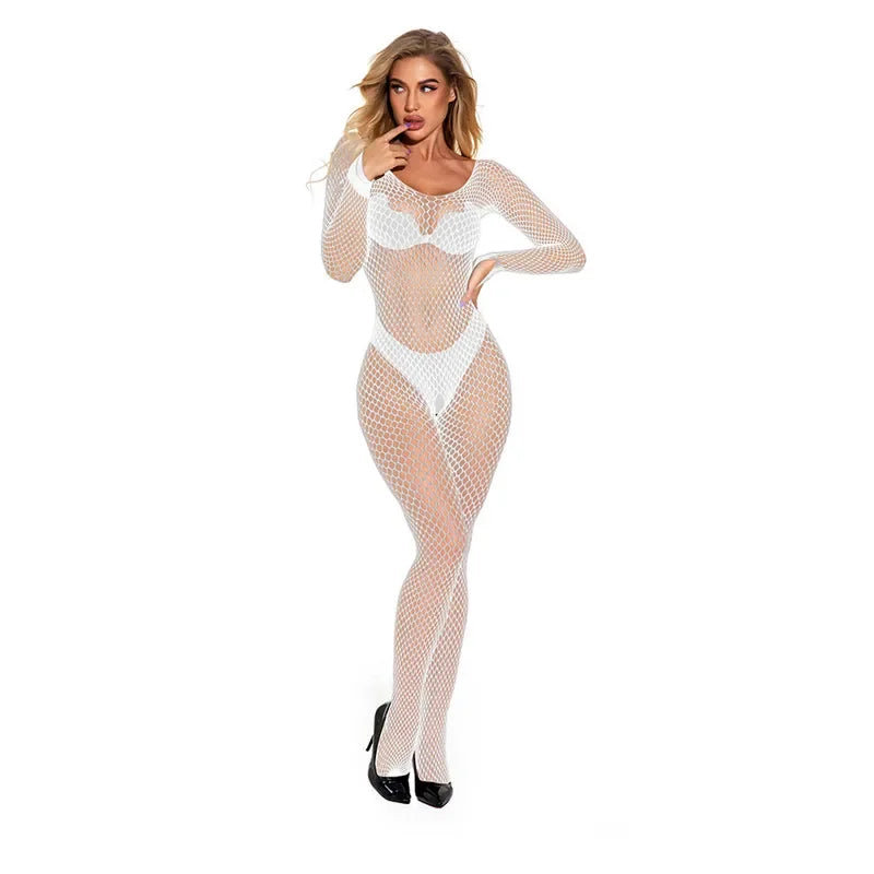 Sexy Lingerie Women For Sex Clothes Role Play Adult Games Fishnet Dress Exotic Costumes Transparent Sheath Sex Shop Full Sleeves