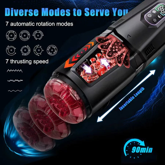 Automatic Masturbator Stroker Adult Toys with 7 Thrusting Rotating 7 Licking Vibrating Modes Hands-Free Sex Machine Pocket Pussy