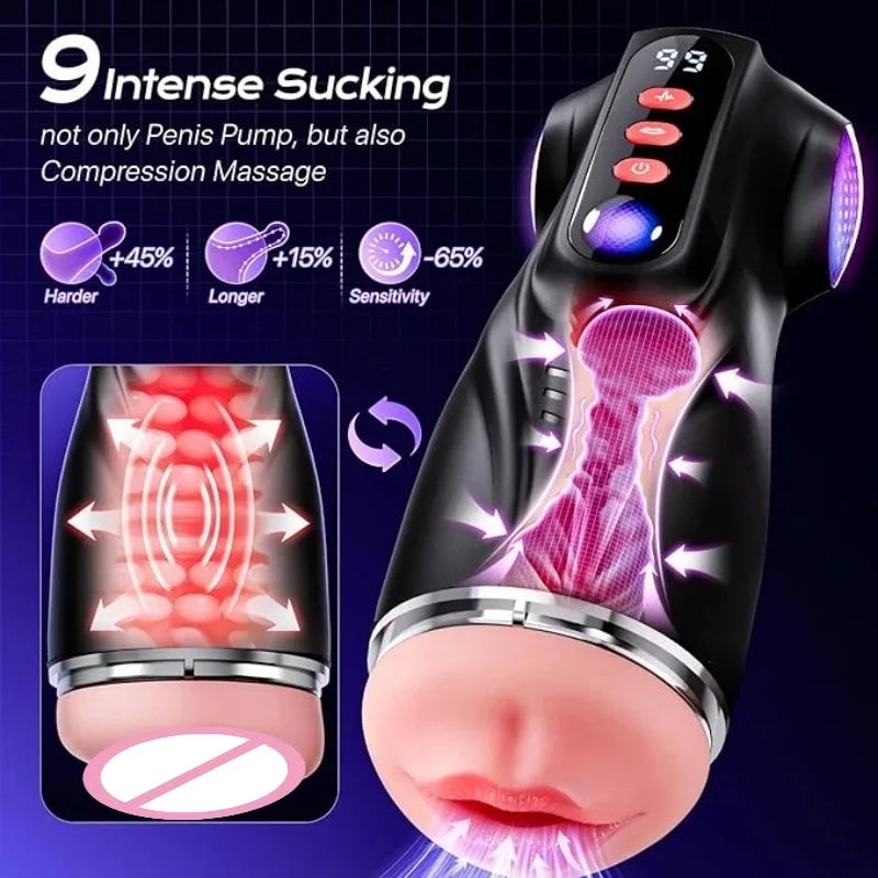 Male Masturbator APP Automatic Masturbation Cup for Men Sucking Deep Throat Realistic Oral Vagina Blowjob Vibrating Sex Machine